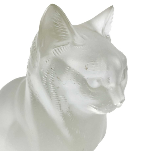 920 - A Lalique frosted glass cat sculpture, 'Chat Assis'. Engraved 'Lalique France' to base. Height 21cm.