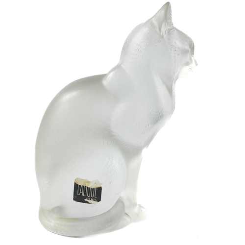 920 - A Lalique frosted glass cat sculpture, 'Chat Assis'. Engraved 'Lalique France' to base. Height 21cm.