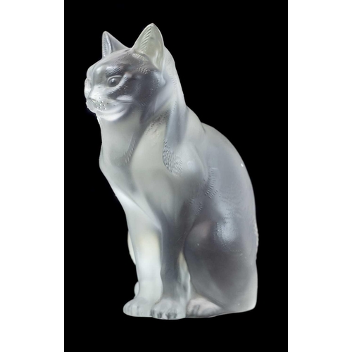 920 - A Lalique frosted glass cat sculpture, 'Chat Assis'. Engraved 'Lalique France' to base. Height 21cm.