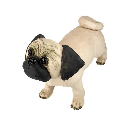 923 - Lynn DAVEY 'Percy Pug' Ceramic sculpture Signed with initials Height 21.5cm, length 35cm