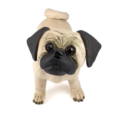 923 - Lynn DAVEY 'Percy Pug' Ceramic sculpture Signed with initials Height 21.5cm, length 35cm