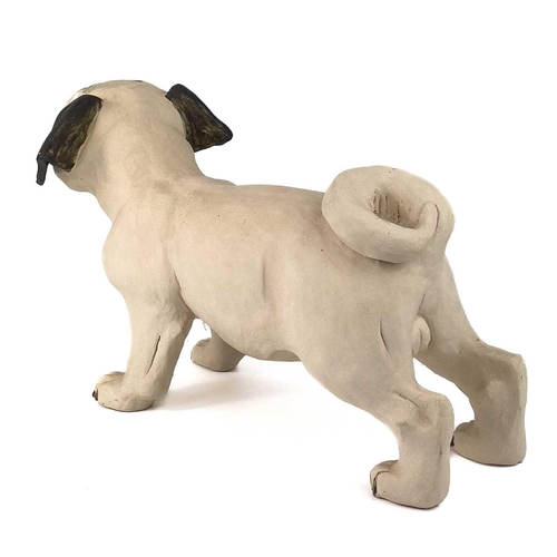 923 - Lynn DAVEY 'Percy Pug' Ceramic sculpture Signed with initials Height 21.5cm, length 35cm