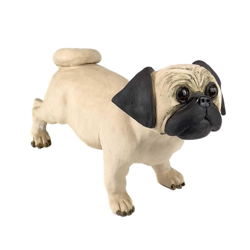 923 - Lynn DAVEY 'Percy Pug' Ceramic sculpture Signed with initials Height 21.5cm, length 35cm