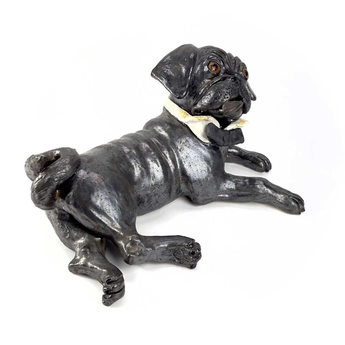 924 - Lynn DAVEY 'Bertie Pug with Bow Tie ' Ceramic sculpture with bronze glaze Signed with initials Heigh... 