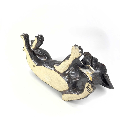 924 - Lynn DAVEY 'Bertie Pug with Bow Tie ' Ceramic sculpture with bronze glaze Signed with initials Heigh... 