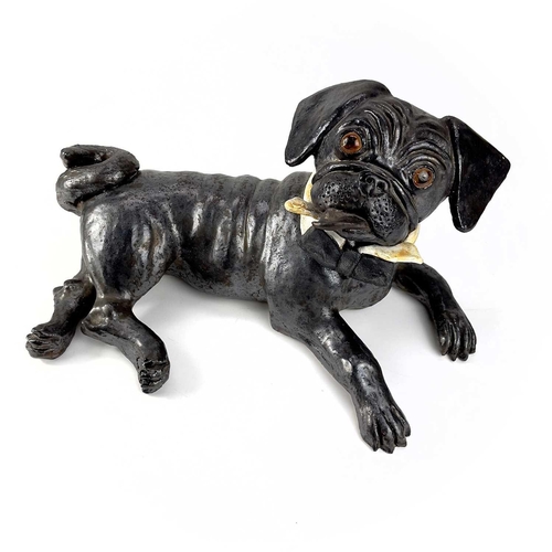 924 - Lynn DAVEY 'Bertie Pug with Bow Tie ' Ceramic sculpture with bronze glaze Signed with initials Heigh... 