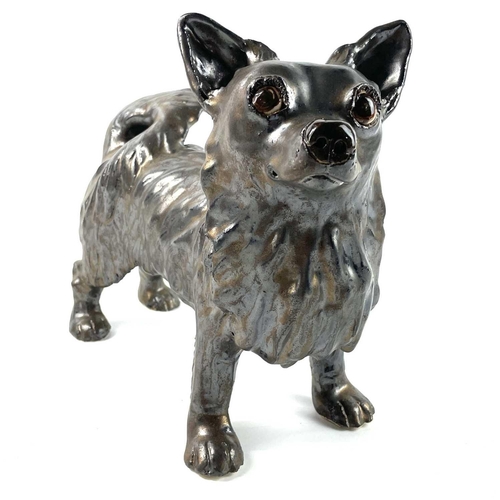 925 - Lynn DAVEY Chihuahua Ceramic sculpture with bronze glaze Signed with initials Height 25cm, length 32... 