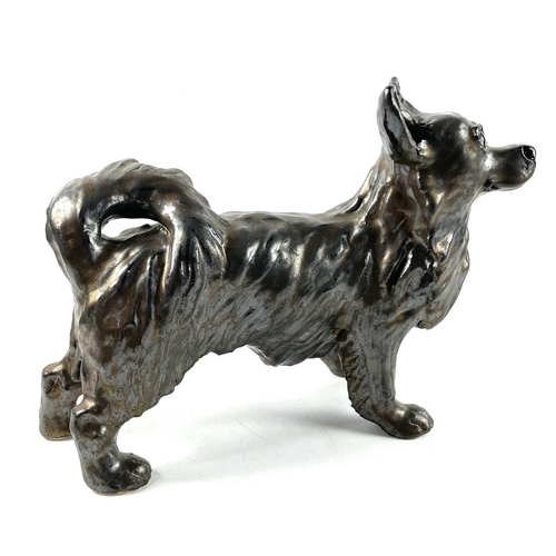 925 - Lynn DAVEY Chihuahua Ceramic sculpture with bronze glaze Signed with initials Height 25cm, length 32... 