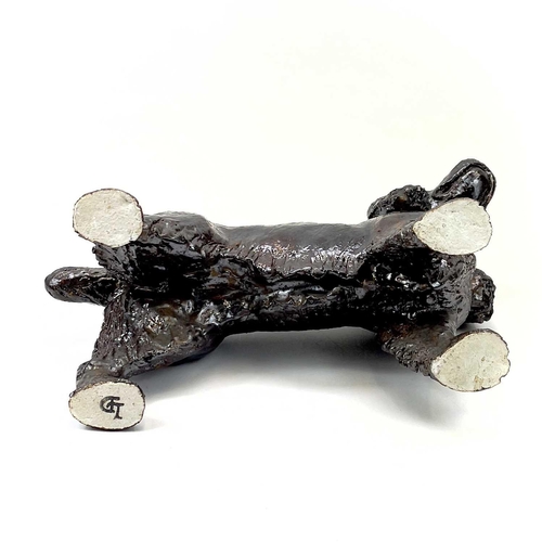 927 - Lynn DAVEY Cocker Spaniel Ceramic sculpture with bronze glaze Signed with initials Height 31.5cm, le... 