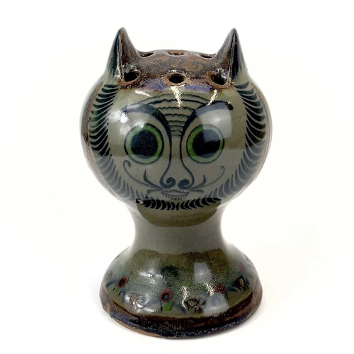 936 - Ken Edwards, Tonala Art Pottery, Mexico. A cat head flower frog, enamel mark to underside, height 21... 