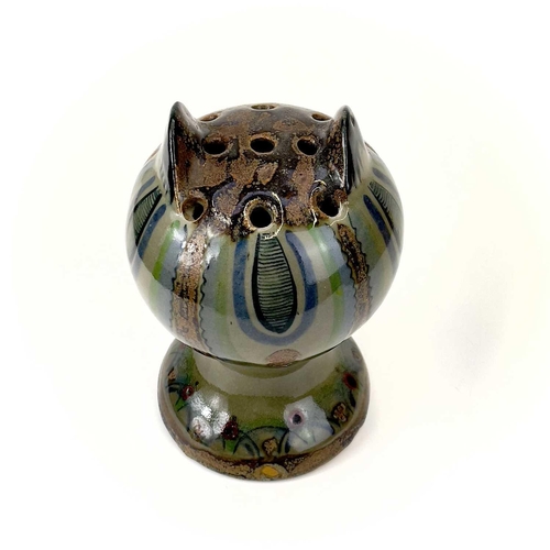 936 - Ken Edwards, Tonala Art Pottery, Mexico. A cat head flower frog, enamel mark to underside, height 21... 