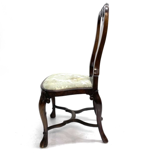 15 - A George I style walnut, shell carved and inlaid dining chair. Circa 1900, with splat back and flatt... 