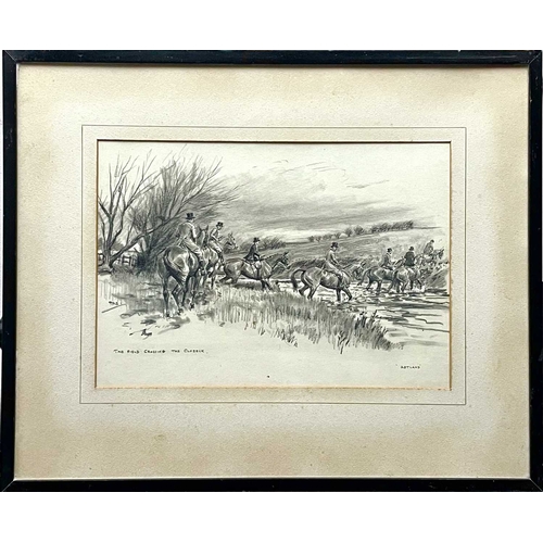 23 - Frank Algernon STEWART. Hunting scenes, three pen, ink and coloured wash drawings, signed and titled... 