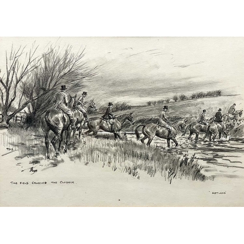 23 - Frank Algernon STEWART. Hunting scenes, three pen, ink and coloured wash drawings, signed and titled... 