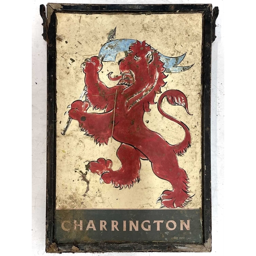 25 - A vintage Red Lion Charrington double-sided pub sign. With wrought iron surround, height 94cm, total... 