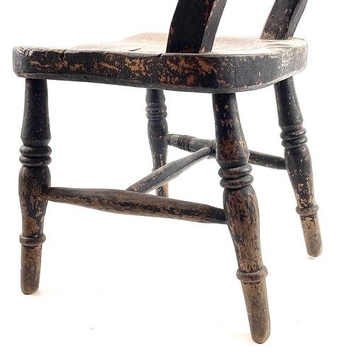 4 - An Oxford type stained ash and elm child's Windsor chair. Circa 1900, with bar back and solid seat, ... 