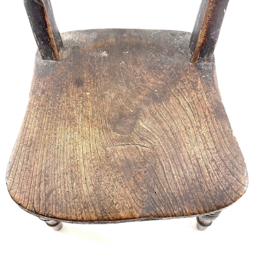 4 - An Oxford type stained ash and elm child's Windsor chair. Circa 1900, with bar back and solid seat, ... 