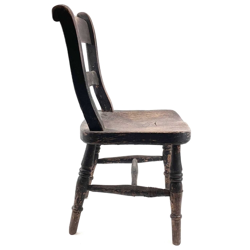 4 - An Oxford type stained ash and elm child's Windsor chair. Circa 1900, with bar back and solid seat, ... 