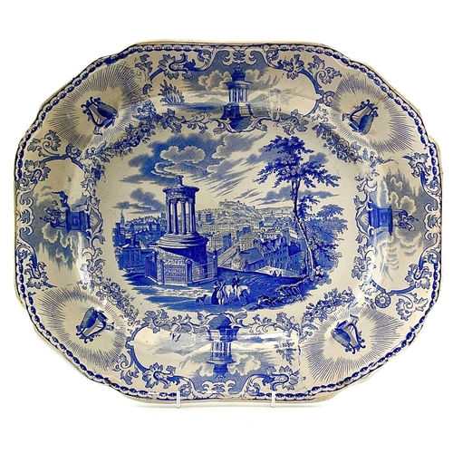 41 - A Davenport blue and white meat plate printed the Bisham Abbey pattern. Circa 1850, impressed mark, ... 