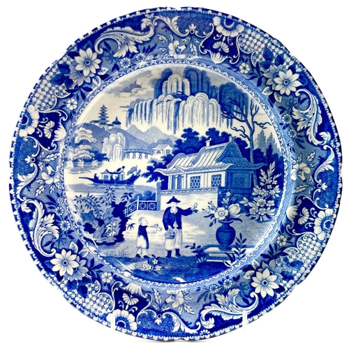 43 - Five 19th century blue and white plates. Comprising a British Scenery plate, probably Ridgeway, prin... 