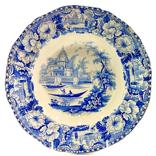 44 - A John Rogers & Son oval blue and white dish printed rabbits grazing. Circa 1830, width 25.5cm, toge... 