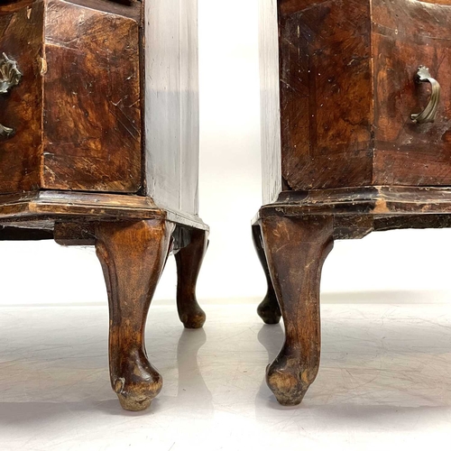 60 - A pair of continental walnut small chests. Circa 1800, each fitted three drawers with concave moulde... 