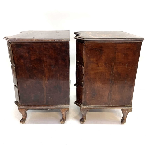 60 - A pair of continental walnut small chests. Circa 1800, each fitted three drawers with concave moulde... 