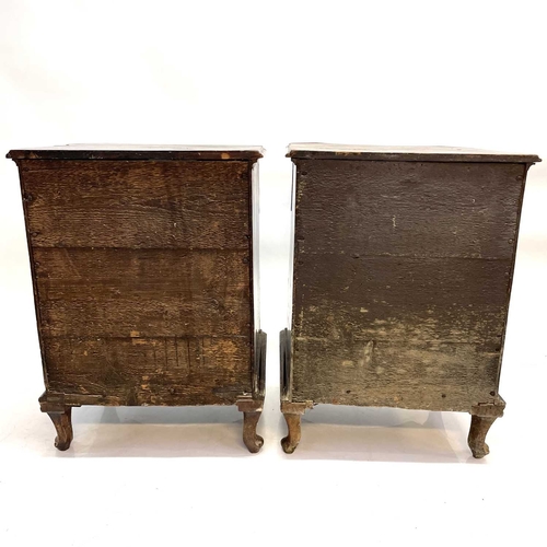 60 - A pair of continental walnut small chests. Circa 1800, each fitted three drawers with concave moulde... 