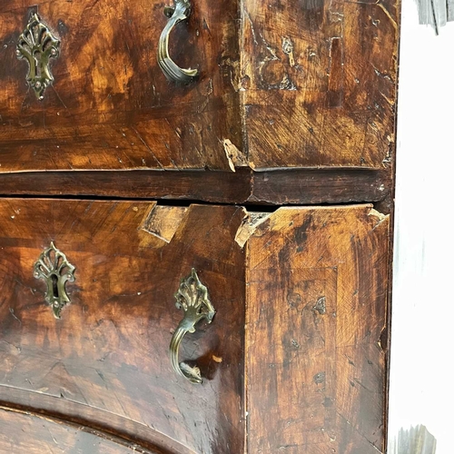 60 - A pair of continental walnut small chests. Circa 1800, each fitted three drawers with concave moulde... 