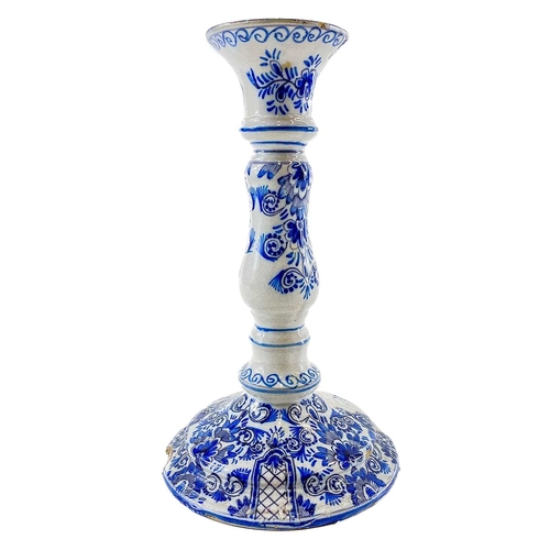 256 - A late eighteenth century delft candle holder. Height 22cm.