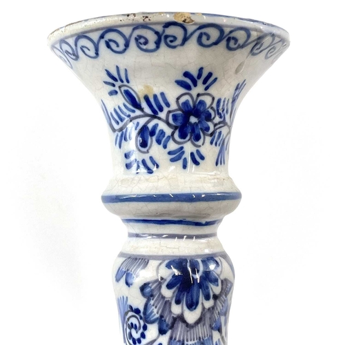 256 - A late eighteenth century delft candle holder. Height 22cm.