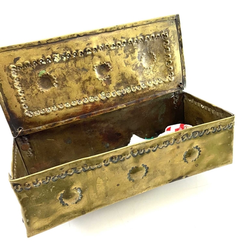 257 - A 19th century Dutch brass candle box. Together with a watercolour. (2)