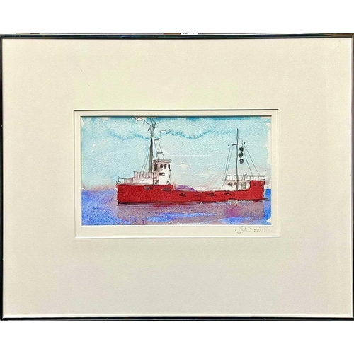 106 - John MILLER (1931-2002) Sand Dredger - Hayle Harbour  Gouache, facsimile signature, signed and inscr... 