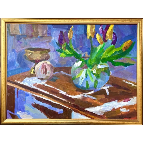 142 - Neill LOWDEN Tulips  Oil on panel, signed, 55x75cm,