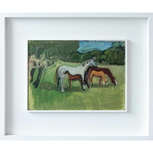 165 - Romi BEHRENS (1939-2019) Mare and Foals at Trereife I Oil on board, signed, inscribed and dated 2011... 