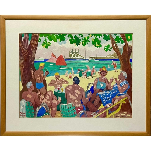 170 - Clare WHITE (1903-1997) Family and Friends gathering, Barbados Watercolour, signed, 36.5 x 49cm. St ... 