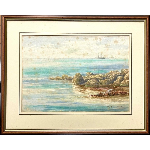 269 - Robert Borlase SMART (1881-1947) Shipping and a Distant Sea Fort Watercolour, signed and dated 1899,... 