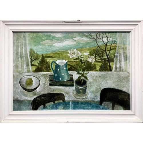 300 - Sarah BOWMAN (XX-XXI) Mary's Tablecloth Oil on board, inscribed to verso, 53 x 80cm. Beside The Wave... 