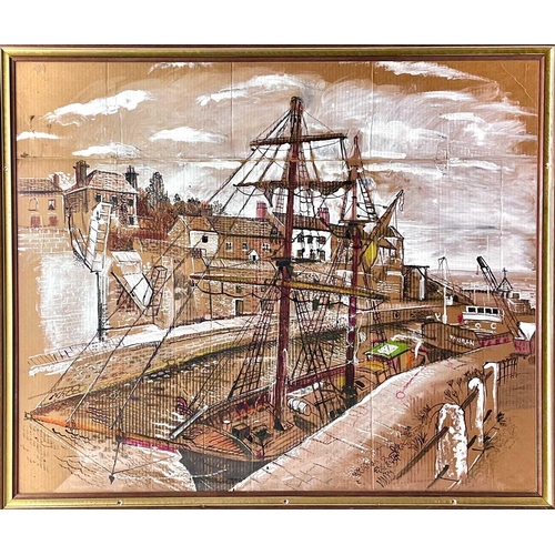 307 - Fred YATES (1922-2008) Charlestown  Mixed media on cardboard, signed, 109 x 131.5cm. Provenance - Gi... 