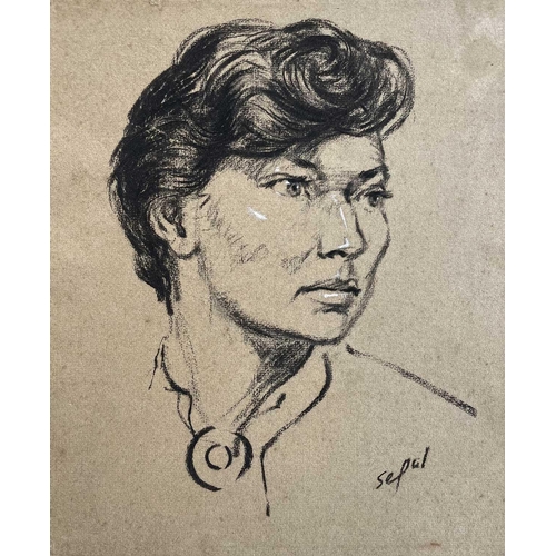 342 - Hyman SEGAL (1914-2004) Two works. Female Portrait, pastel on paper, signed, 30 x 25cm. Winter Quart... 