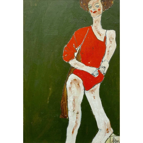 360 - Benjamin CARRIVICK (1980) Untitled (Figure in red dress) Oil on board Signed 29 x 20cm and Benjamin ... 