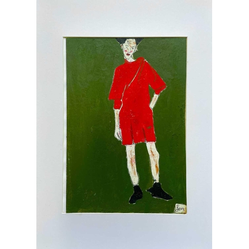 360 - Benjamin CARRIVICK (1980) Untitled (Figure in red dress) Oil on board Signed 29 x 20cm and Benjamin ... 