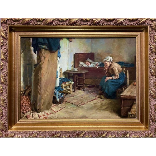 371 - Walter LANGLEY (1852-1922) Interior Oil on mahogany panel, signed, 26x37cmThis oil has been cleaned ... 