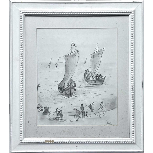 386 - Simeon STAFFORD (1956) Boats at Penzance Graphite on paper, signed, further signed, inscribed and da... 