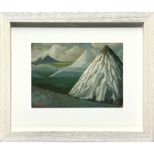 388 - Ken SYMONDS (1927-2010) Peaks Oil on board, signed, 17 x 25cm