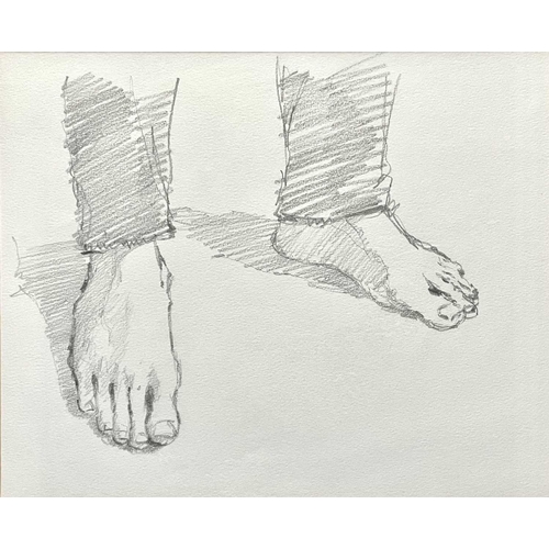 407 - John MILLER (1931-2002) Two works Study of Feet, Pencil on paper, 25.5 x 30cm Figure in Landscape, e... 