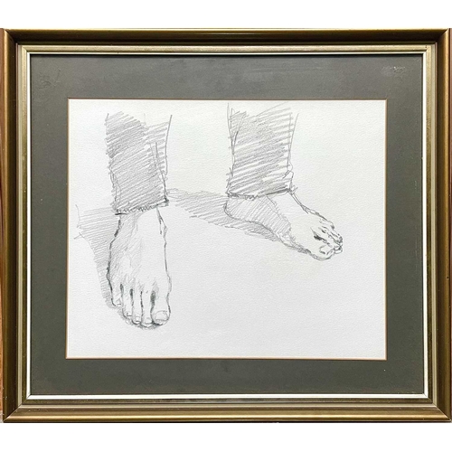 407 - John MILLER (1931-2002) Two works Study of Feet, Pencil on paper, 25.5 x 30cm Figure in Landscape, e... 