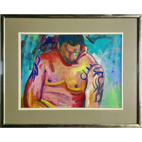 413 - Tim NEWMAN (1956) Tattooed Man (Study of James Roberts) Oil on canvas, signed, inscribed and dated 2... 