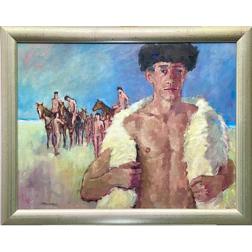 426 - John CARTER (1922-2004) Challenge Oil on canvas, signed and inscribed, further signed and inscribed ... 