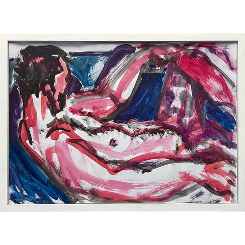 437 - Tim NEWMAN (1956) Male Odalisque - Red & Blue Gouache on paper, signed and dated 2009, 42 x 60cm. Pr... 